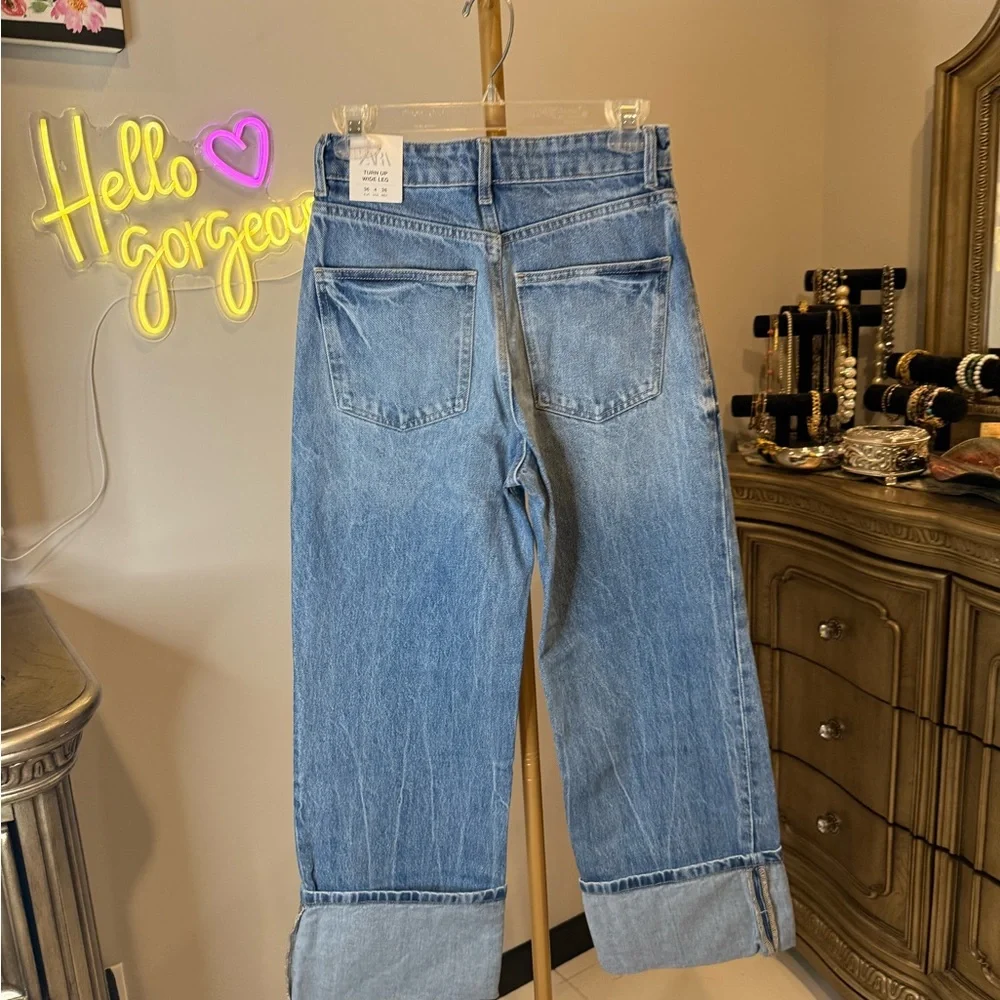 Zara Denim Wide-Leg Pants - Picture 4 of 7